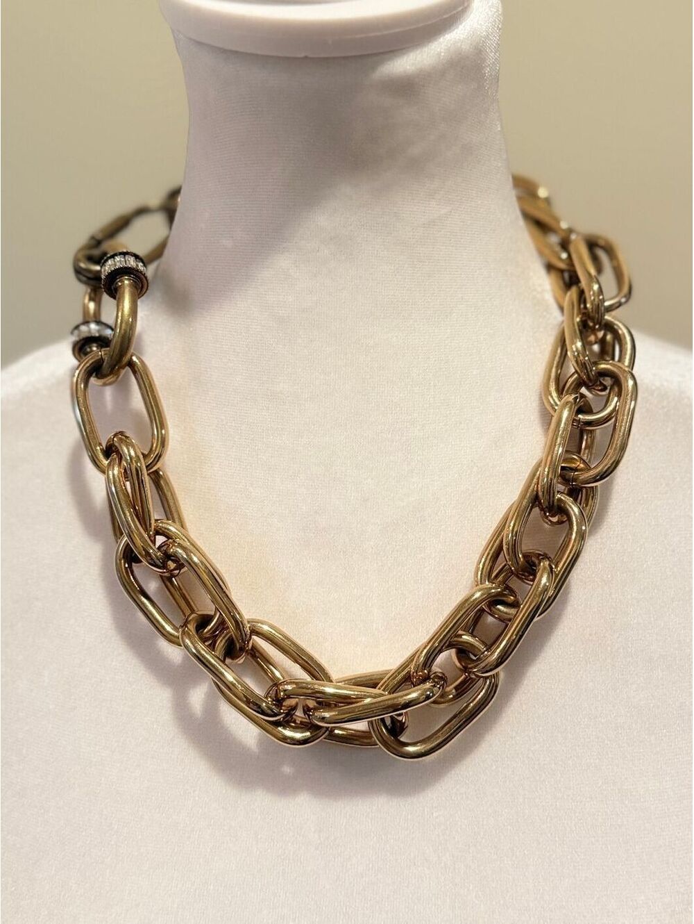 Lanvin Paris Crystal Charm Double-Curb Link Choker Statement Necklace